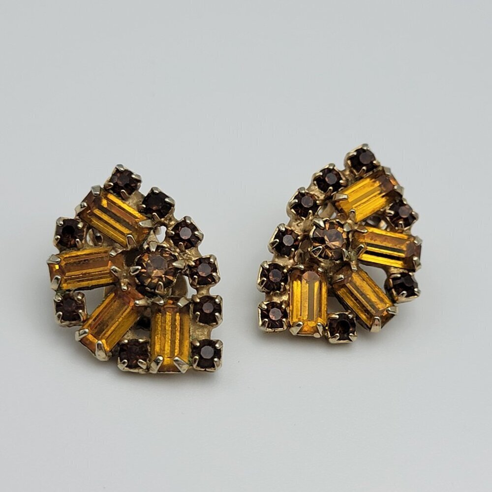 Vintage Clip On/Screw Back Earrings Lot Enamel Crystal Silver Gold Tone 8-Pair - Picture 2 of 10